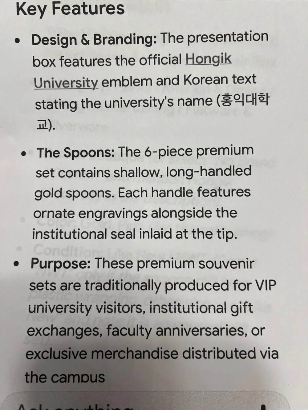 Hongik University 24 K Gold Plated Commemorative Spoon Set VTG